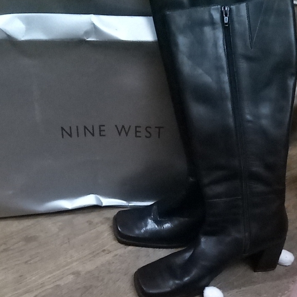 Nine West Black Over the Knee Boots with Zipper